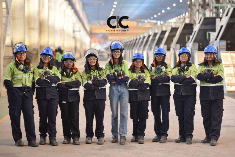 Women employees from vedanta Aluminium in safety gear, representing women’s growing presence in Vedanta operations.