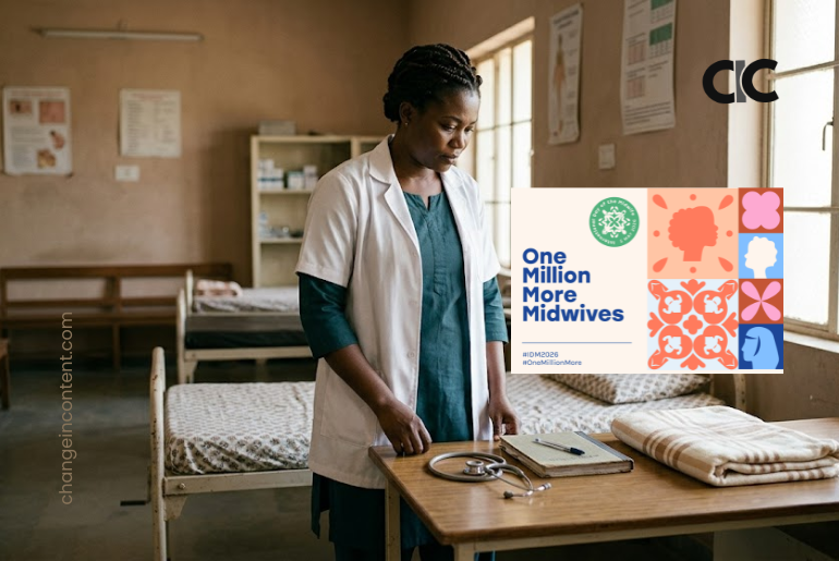 A professional midwife in a maternal health clinic, representing the global call for one million more midwives.