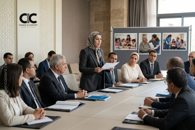Moroccan officials and policy representatives discuss a national strategy covering childcare, eldercare and care work.