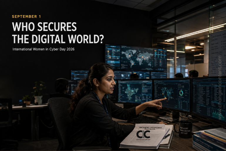 Female cybersecurity professional working inside a modern cyber operations centre for International Women in Cyber Day 2026.