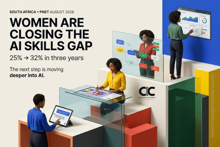 South African women work across generative AI, automation and machine-learning applications, representing the rise in women listing AI skills in Pnet's August 2026 report.
